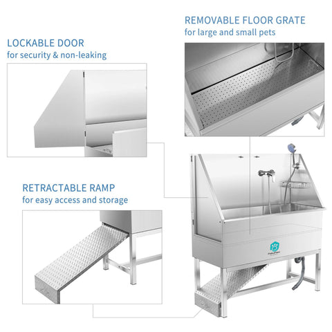Pet Cleaning & Bathing Products multifunction Stainless Steel Dog Washing Station with Ramp Faucet Dog Grooming Bath Tub