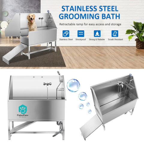 Pet Cleaning & Bathing Products multifunction Stainless Steel Dog Washing Station with Ramp Faucet Dog Grooming Bath Tub