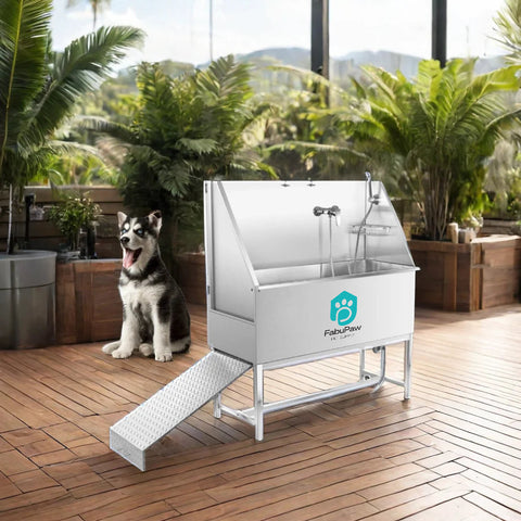 Pet Cleaning & Bathing Products multifunction Stainless Steel Dog Washing Station with Ramp Faucet Dog Grooming Bath Tub