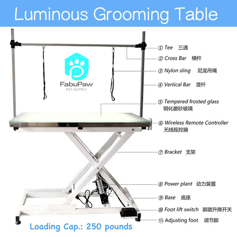Adjustable Height Folding Hydraulic Air Lifting LED Illuminated Pet Grooming Table Stainless Steel Dog and Cat Show Supplies