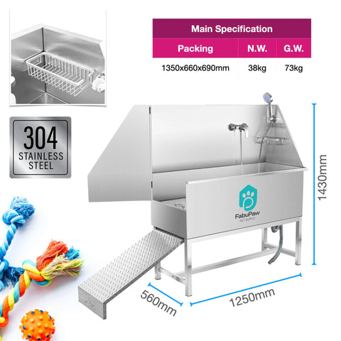 Pet Cleaning & Bathing Products multifunction Stainless Steel Dog Washing Station with Ramp Faucet Dog Grooming Bath Tub