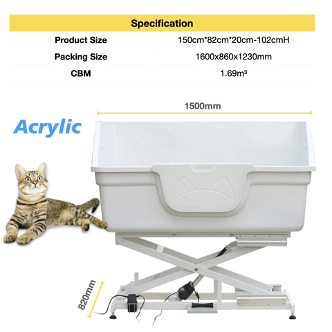 Luxury Adjustable Height Electric Lifting Acrylic Pet Bathtub
