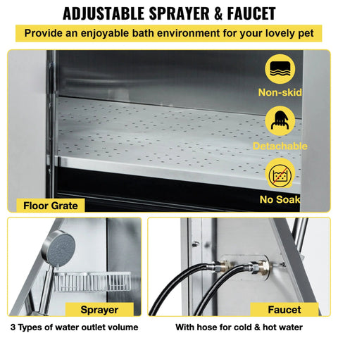 Pet grooming hospital care salon portable 62 inch stainless steel 304 pet wash station dog spa shower bath tub bathtub